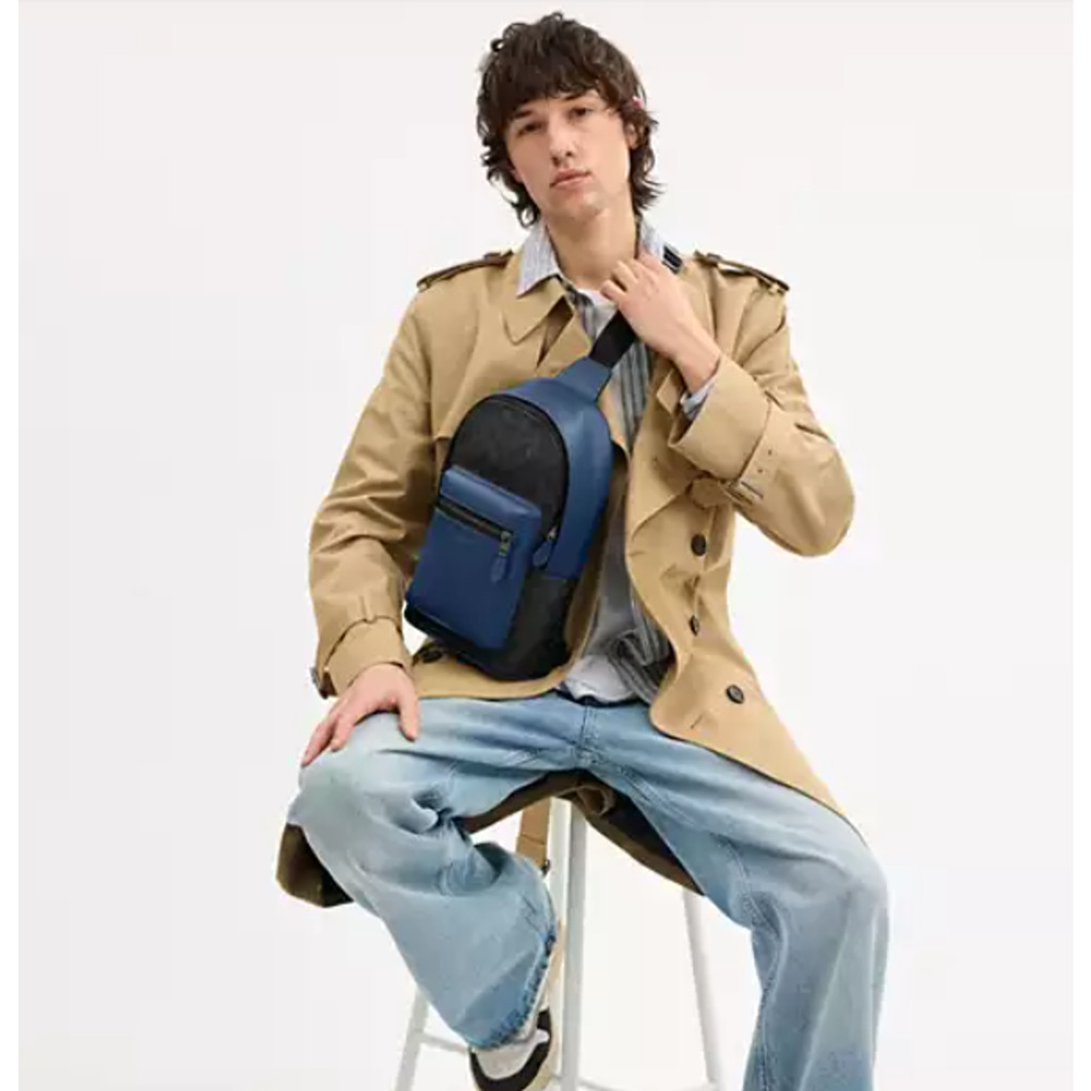 Coach Men's West Pack Colorblock Signature Canvas CAX45 Charcoal/Deep Blue NWT - Picture 6 of 8